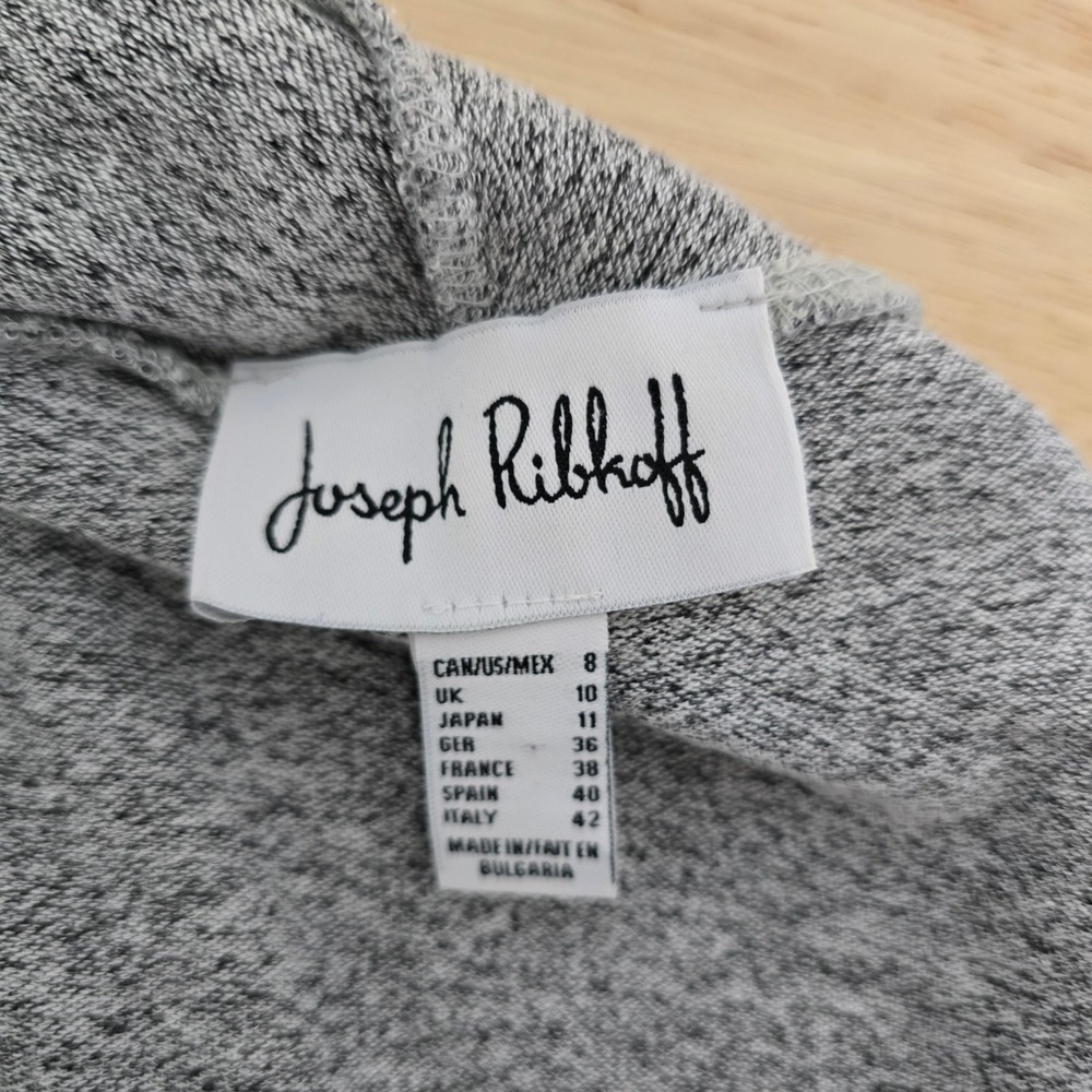Joseph Ribkoff Grey Marled Waterfall Drape Front Cardigan Sweater Size 8 Pockets - Picture 3 of 8